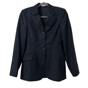 Grand Prix Women’s Navy‎ Blue Plaid Wool Equestrian Blazer Size 10 Tall